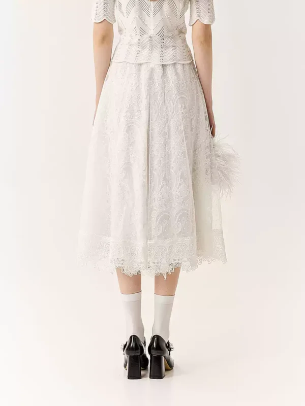 Polka dot embroidered lace mesh skirt long skirt