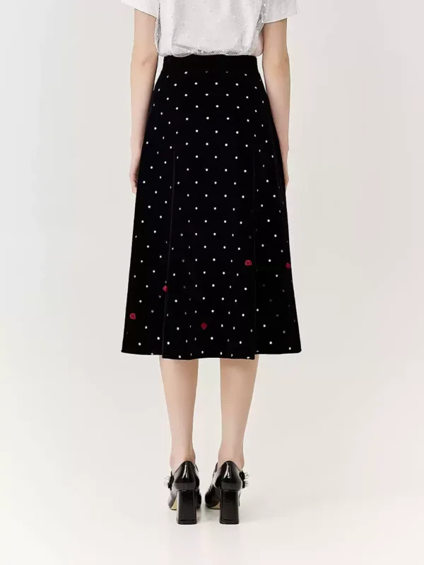 Black velvet polka dot skirt