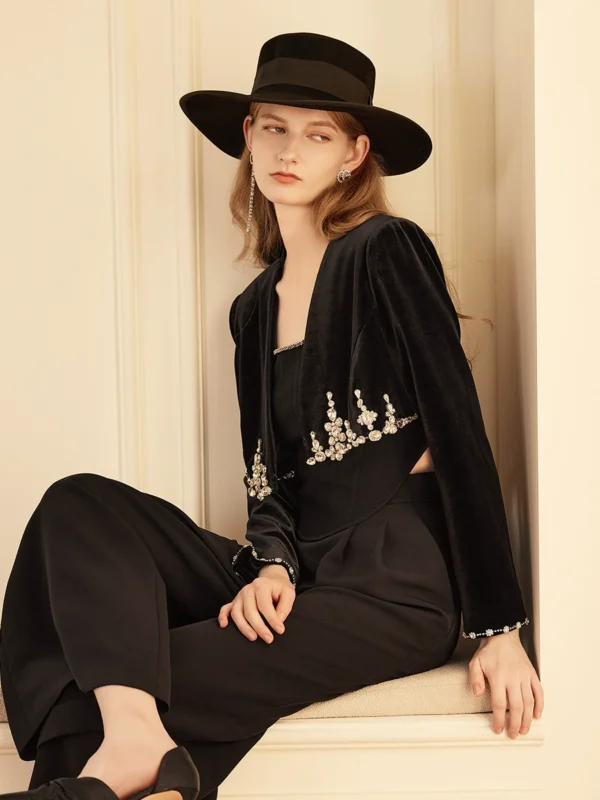 A high-end thickened black velvet short coat