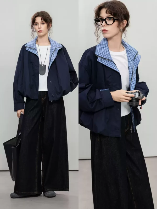 A loose coat with a checkered patchwork design