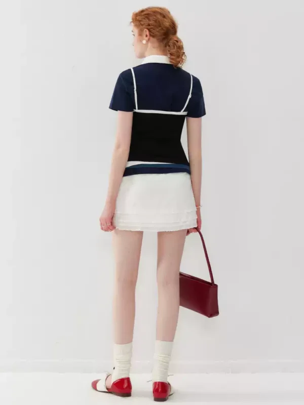 Two-piece polo short-sleeved halter top set for women