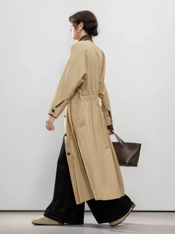 Half-height round-neck all-cotton trench coat