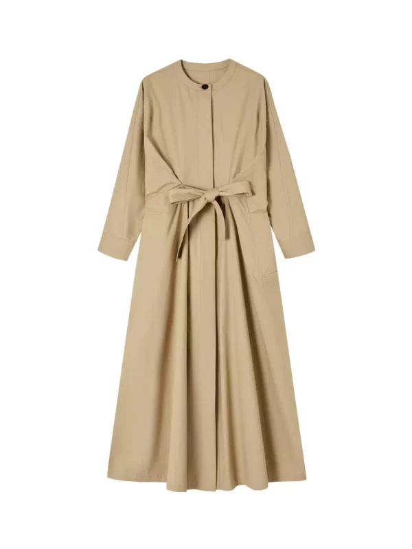 Half-height round-neck all-cotton trench coat