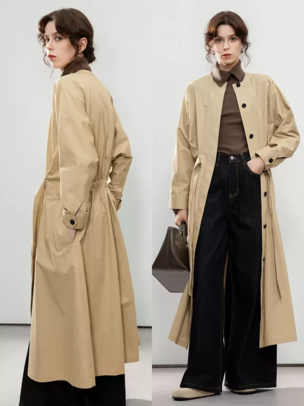 Half-height round-neck all-cotton trench coat