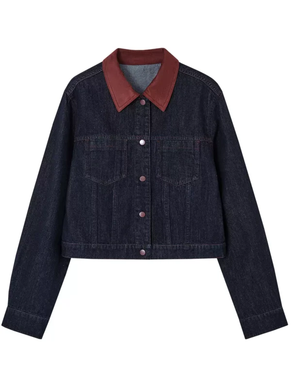 Retro-style suede velvet lapel denim jacket