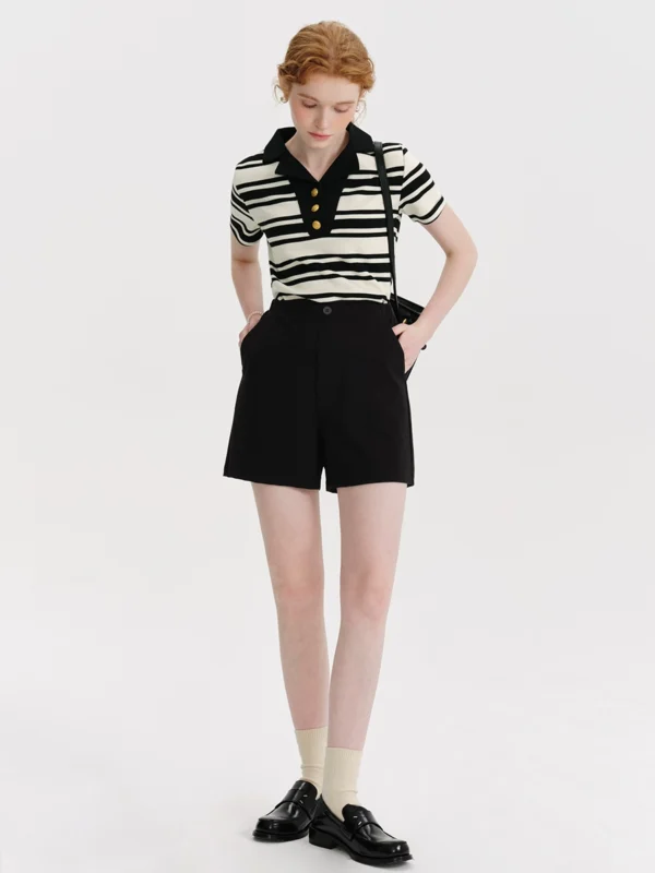 Women's striped knitted POLO short-sleeved shirt