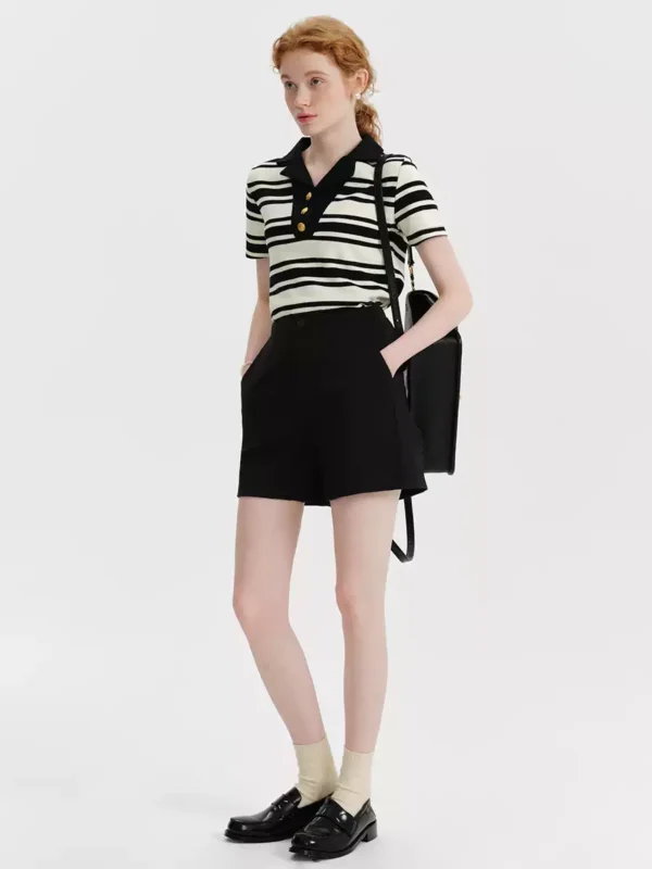 Women's striped knitted POLO short-sleeved shirt