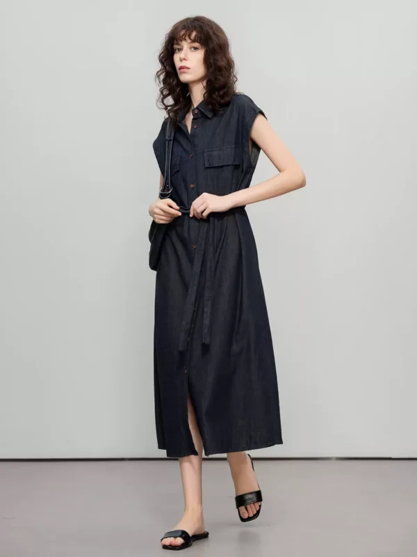 Commuter style lapel denim dress