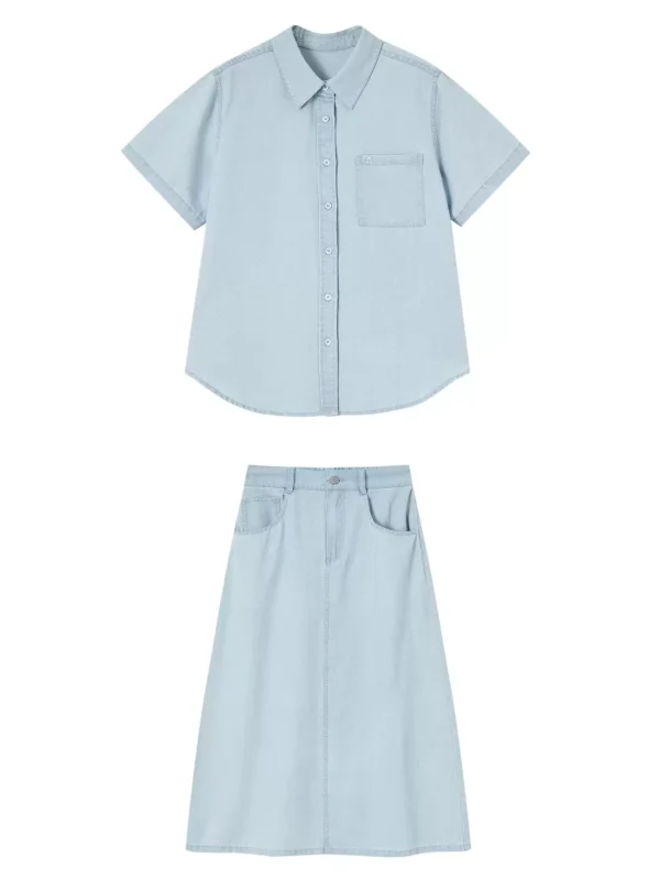 Simple and casual denim suit for women in summer
