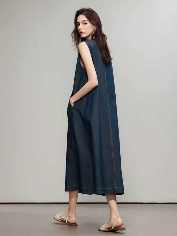 Sleeveless denim dress for women
