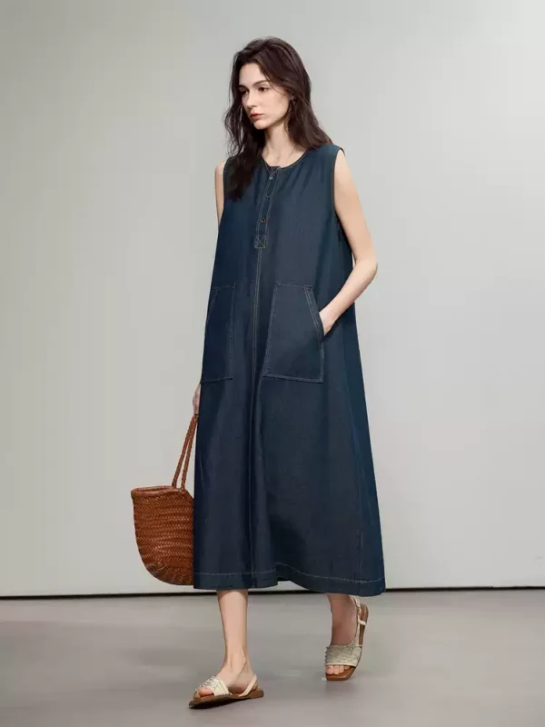 Sleeveless denim dress for women