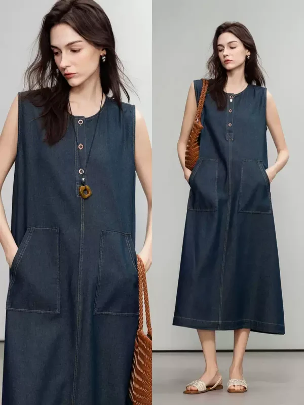 Sleeveless denim dress for women