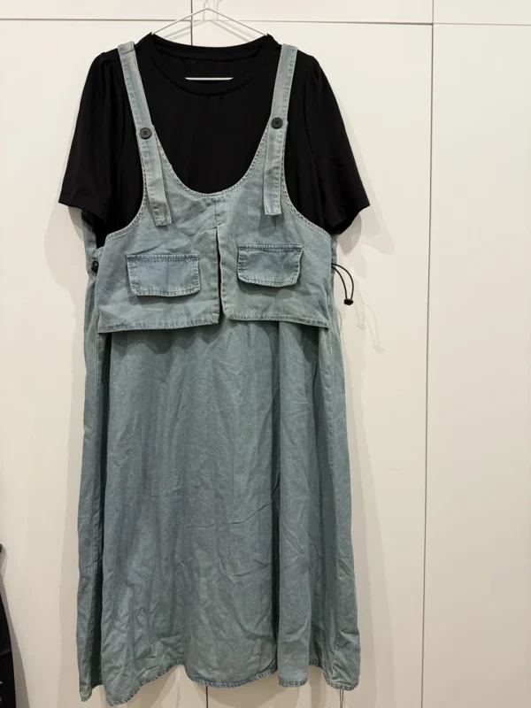 A short denim shirt dress with a lapel