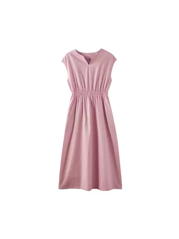 Linen artistic and retro round-neck dress