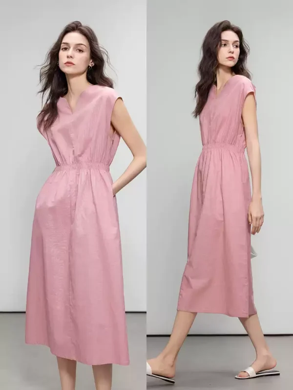 Linen artistic and retro round-neck dress
