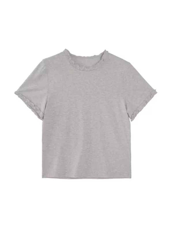 Ladies' black fungus round-neck short-sleeved T-shirt