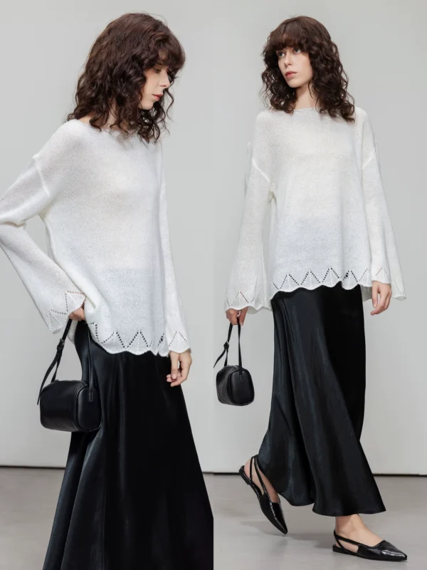 Hollowed-out round-neck sweater