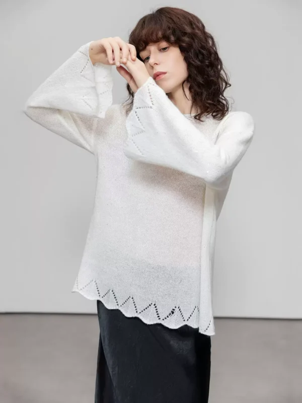 Hollowed-out round-neck sweater