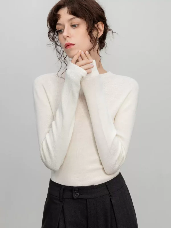 A semi-high-necked wool base layer shirt for women