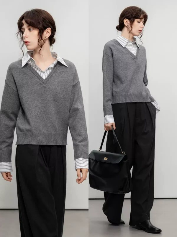 A semi-high-necked wool base layer shirt for women