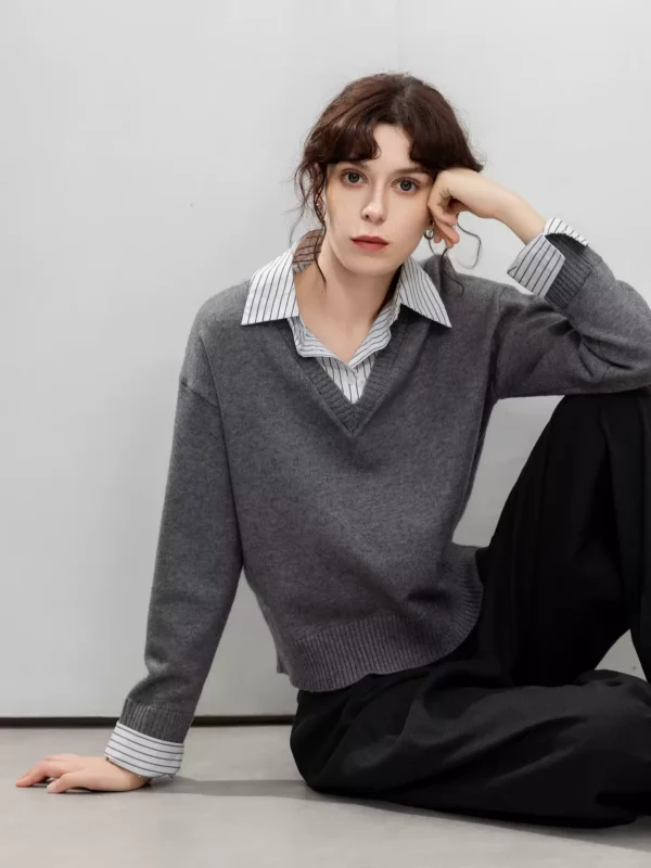 A semi-high-necked wool base layer shirt for women