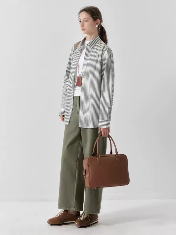 Vertical striped pure cotton shirt for women