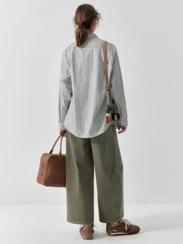 Vertical striped pure cotton shirt for women