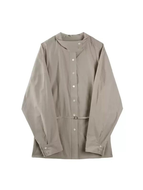 Fine-woven cotton stand-up collar shirt for women