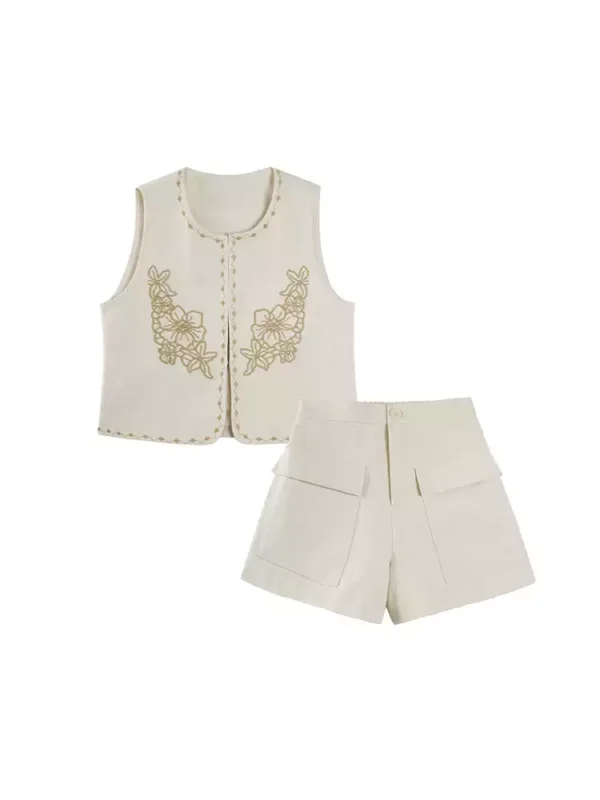 Hand-embroidered shorts suit for women