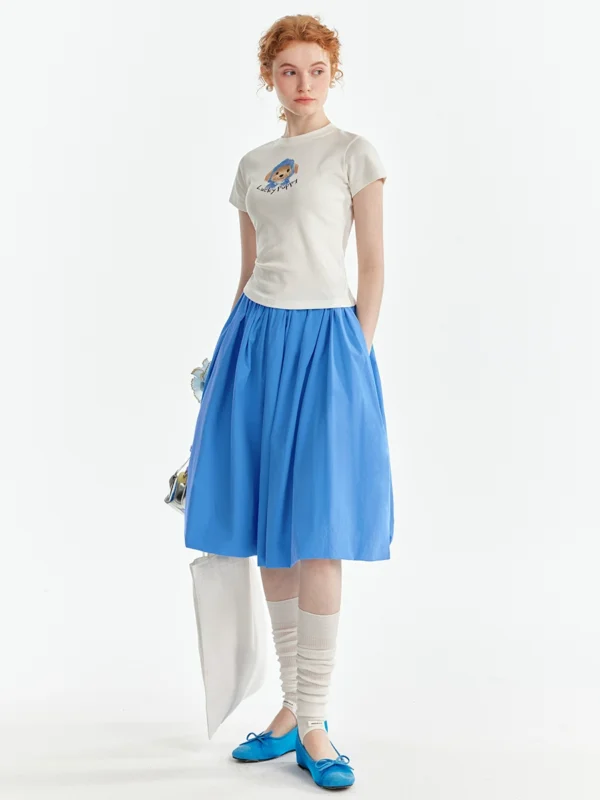 Printed short-sleeved flower bud dress set