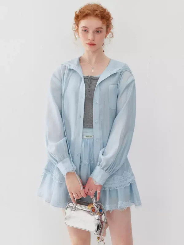 Hooded shirt and pleated skirt two-piece set