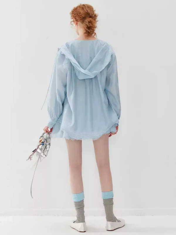 Hooded shirt and pleated skirt two-piece set