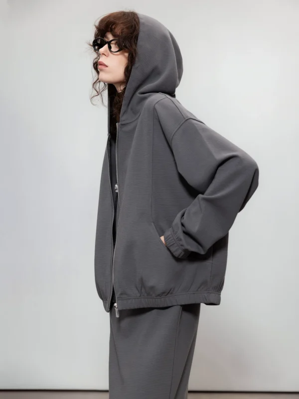 Two-piece set of knitted hooded coat vest and dress