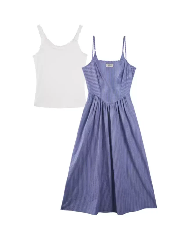 Striped backless halter dress set
