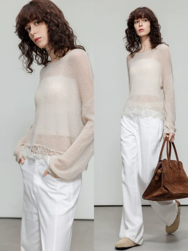 A light and thin lace patchwork knitted top