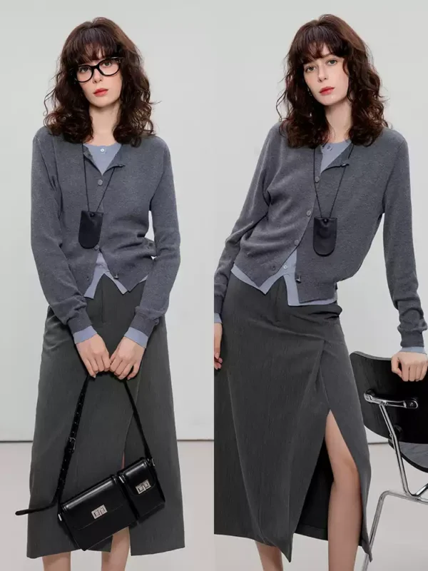 Two cardigans are fake knitted sweaters