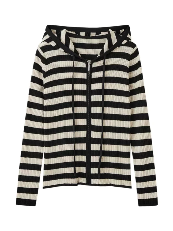 Color-blocking striped jacquard knitted sweater top