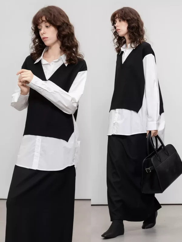 Two fake pieces of stitched wool knitted sweaters