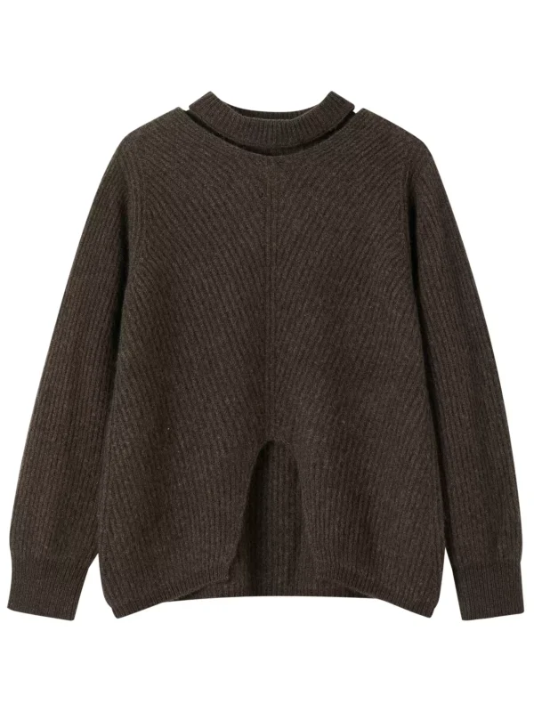 Elegant cut-out semi-high-neck sweater for women