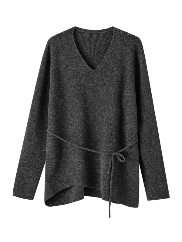 Adjustable belt loose and elegant knitted sweater