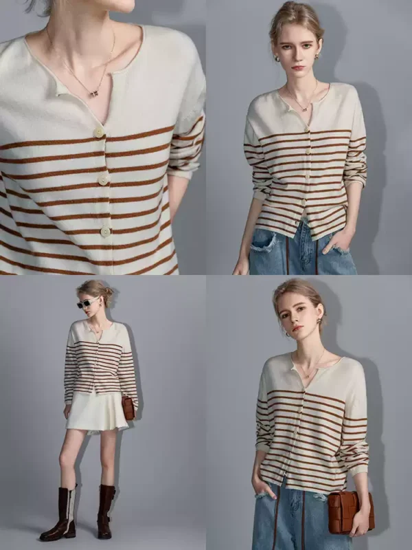A fashionable striped thin commuter knitted cardigan
