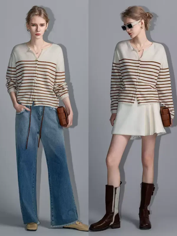 A fashionable striped thin commuter knitted cardigan