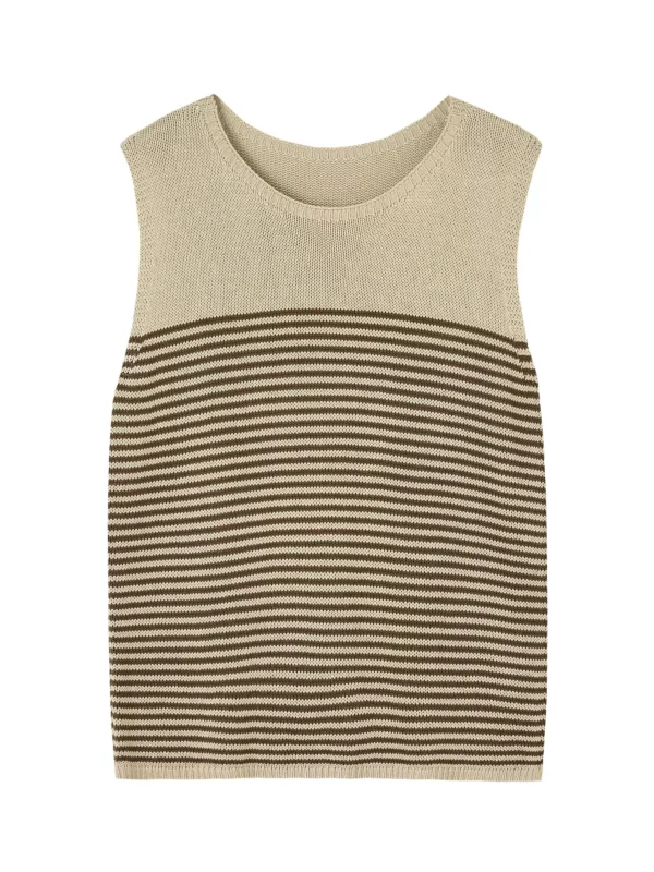 Retro-style sleeveless contrasting color striped sweater