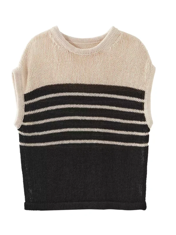A striped knitted sweater with a hollowed-out design