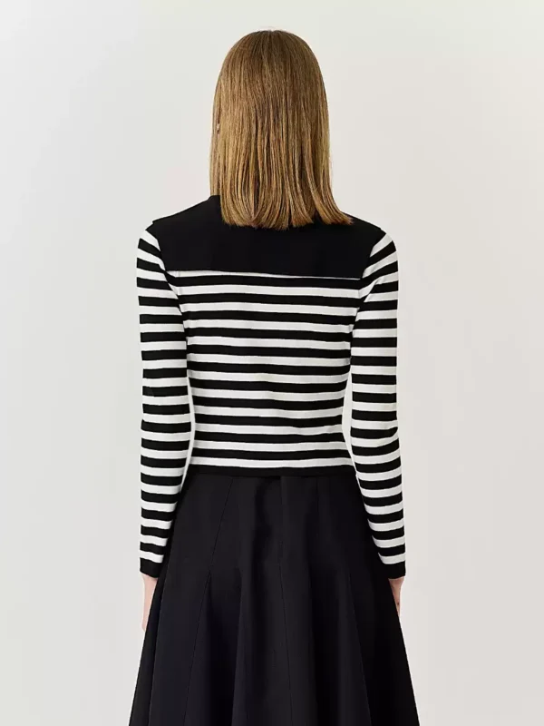 Elastic four-season striped knitted sweater for women