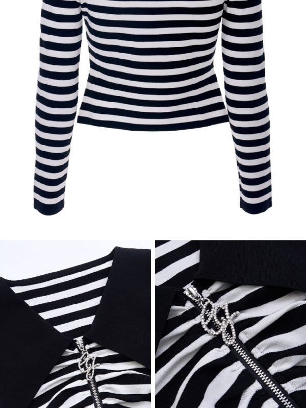 Elastic four-season striped knitted sweater for women