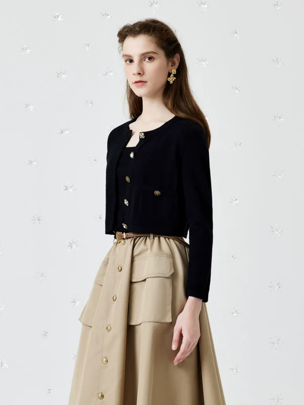 Black knitted cardigan jacket for women, short style