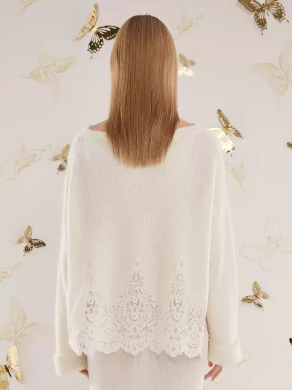Women's wool-blended cashmere lace knitted sweater