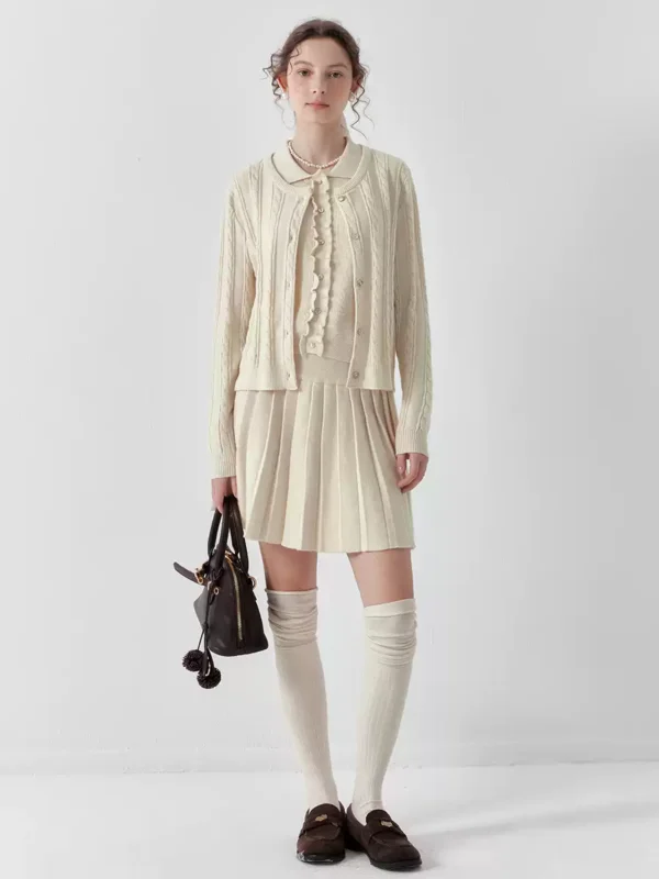 A three-piece knitted short skirt set for women