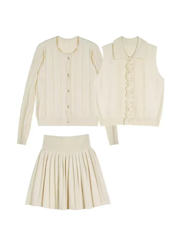 A three-piece knitted short skirt set for women